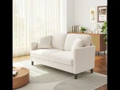 2/3 asientos en terciopelo de Teddy, sofá de comodidad correcta en madera maciza, loveseat con reposabrazos, 165x78x89cm, beige
