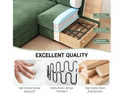 2 -Seater Corner Sofa - ángulo reversible derecho / izquierda - 180x140x86cm - en tela de terciopelo acanalado - carga máxima de 300 kg - verde