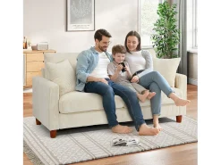 2 -Seater Velvet Sofa, con 2 cojines, asientos profundos de 56 cm, 178x76x89cm, beige