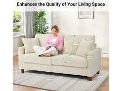 2 -Seater Velvet Sofa, con 2 cojines, asientos profundos de 56 cm, 178x76x89cm, beige