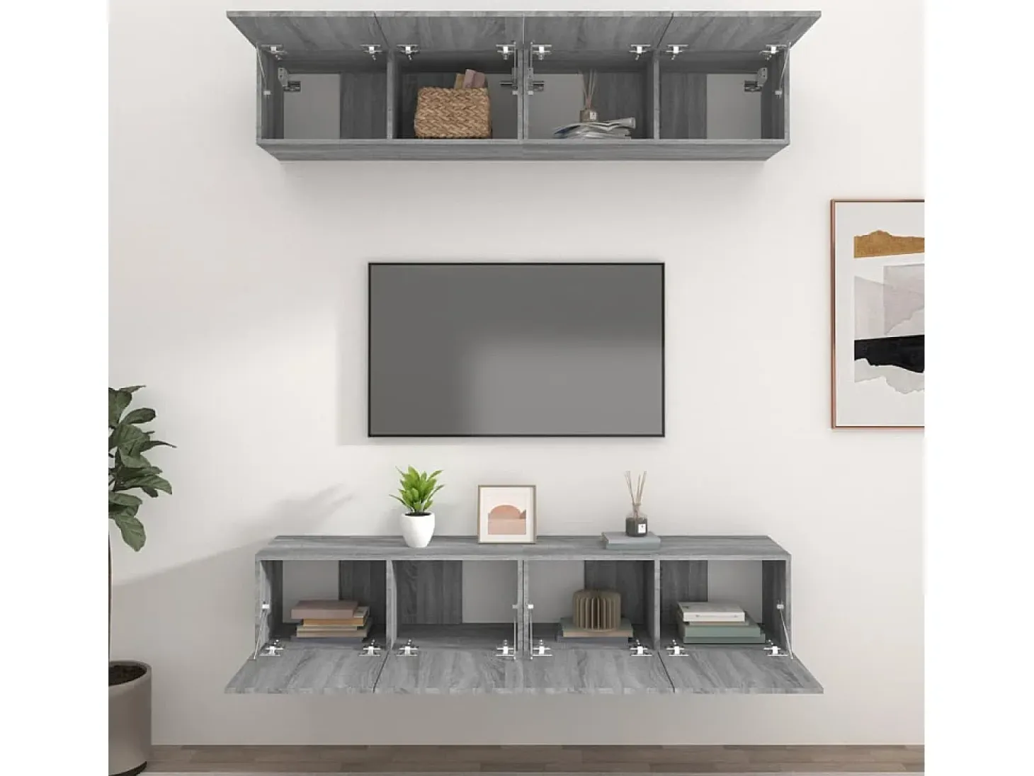 4 uds Muebles TV madera contrachapada gris Sonoma 80x30x30 cm YOE15117