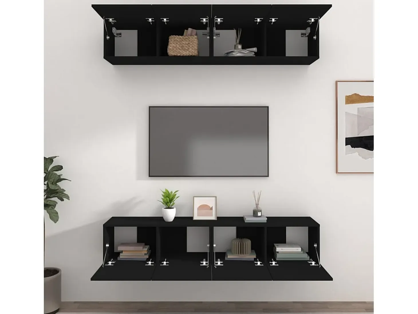 4 uds Muebles TV madera contrachapada negro 80x30x30 cm YOE86027