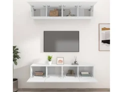 4 uds Muebles TV madera contrachapada blanco 80x30x30 cm YOE16635