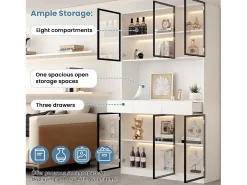 2 Vitrinas altas modernas de cristal - 120 x 36 x 200 cm - con LED + 6 puertas - para colecciones/dormitorio - aglomerado - blanco