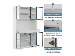 2 Vitrinas altas modernas de cristal - 120 x 36 x 200 cm - con LED + 6 puertas - para colecciones/dormitorio - aglomerado - blanco