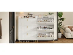 2 zapateros de 3 puertas - 2 x 80 x 23 x 123,5 cm - estante regulable con 6 compartimentos - MDF - blanco