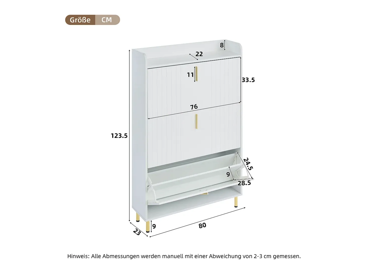 2 zapateros de 3 puertas - 2 x 80 x 23 x 123,5 cm - estante regulable con 6 compartimentos - MDF - blanco