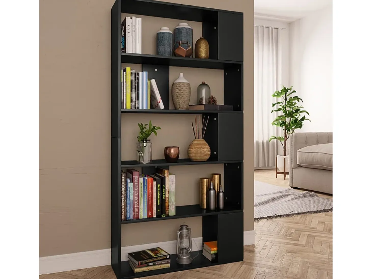 Adrik Estantería/divisor madera contrachapada negro 80x24x159 cm
