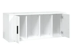 Alfinn Mueble de TV madera contrachapada blanco brillo 100x35x40 cm