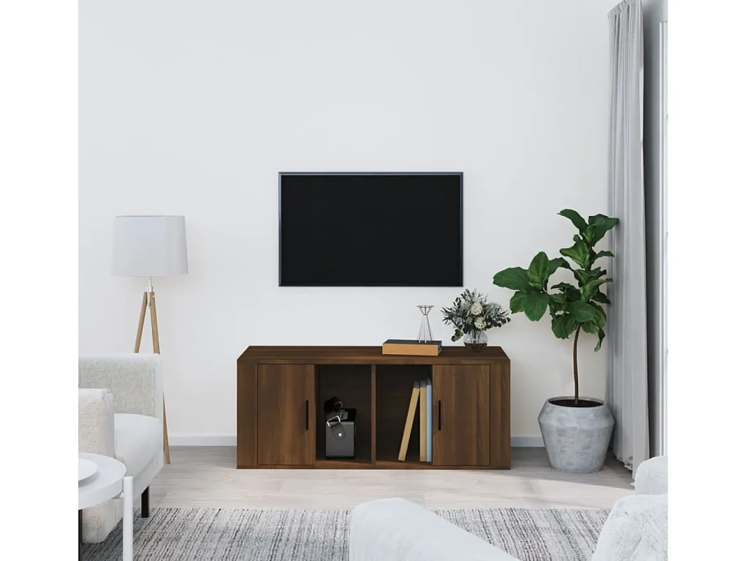 Alfinn Mueble TV madera contrachapada color marrón roble 100x35x40 cm