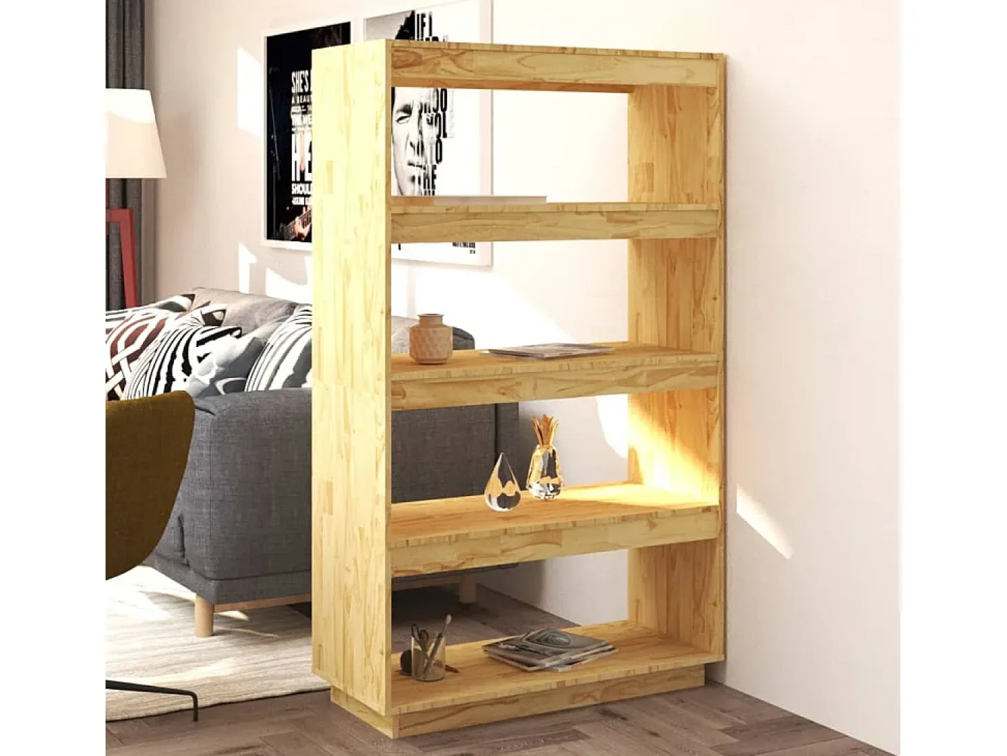 Alisha Estantería/divisor de espacios madera maciza pino 80x35x135 cm