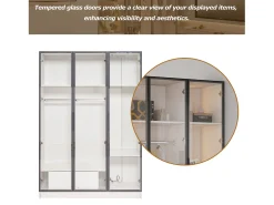 Amplio armario con 3 puertas de cristal y vitrina - 110x50x160 cm - luz LED - aglomerado - blanco