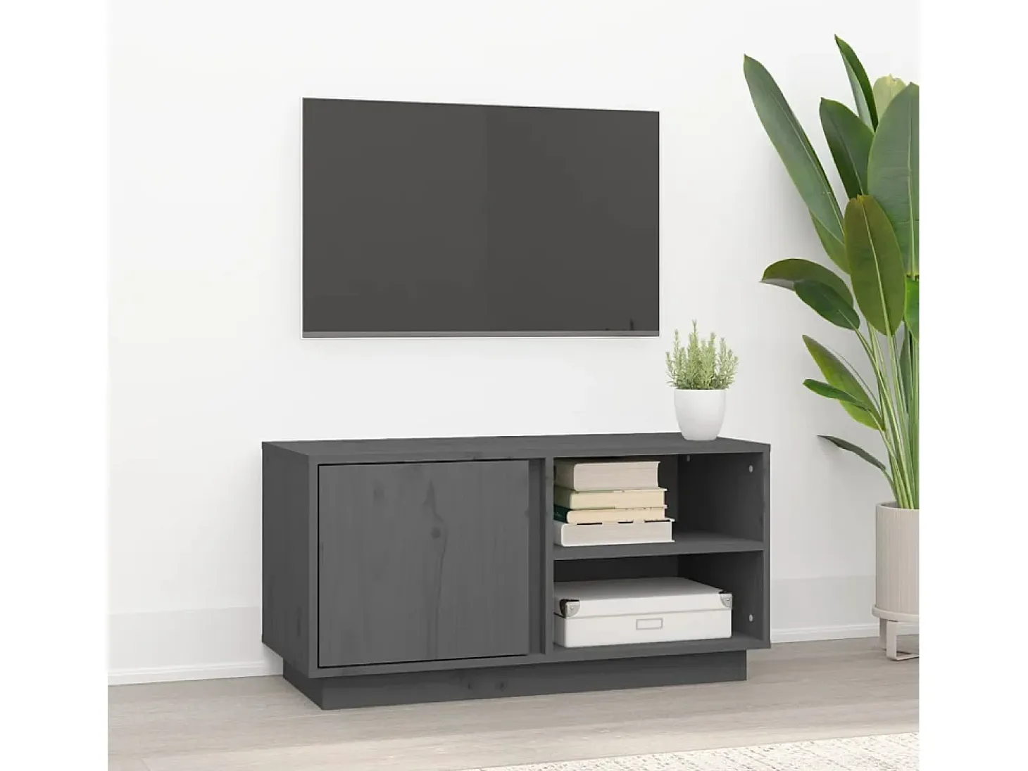 Anne-Suzanne Mueble de TV madera maciza de pino gris 80x35x40,5 cm