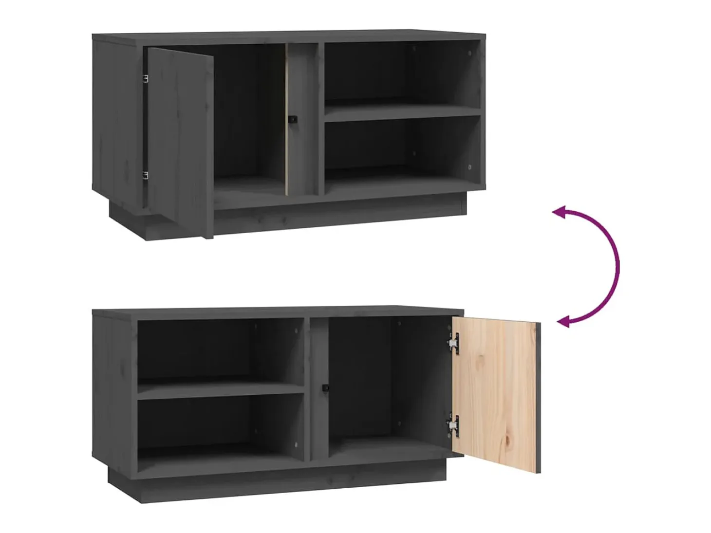 Anne-Suzanne Mueble de TV madera maciza de pino gris 80x35x40,5 cm