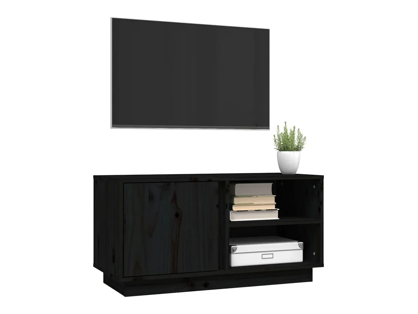 Anne-Suzanne Mueble de TV madera maciza de pino negro 80x35x40,5 cm