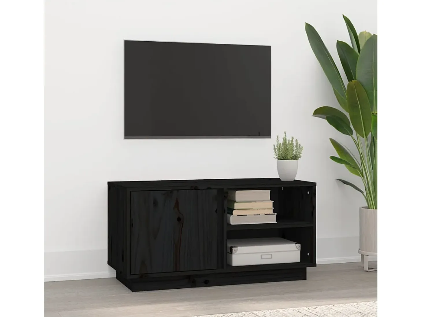 Anne-Suzanne Mueble de TV madera maciza de pino negro 80x35x40,5 cm