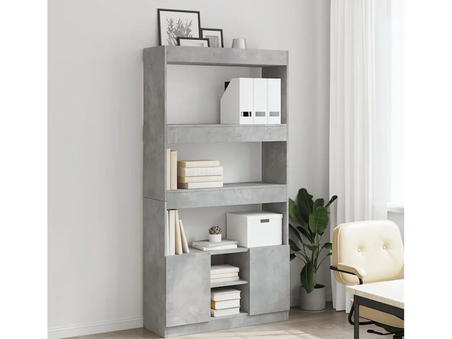 Aparador alto madera de ingeniería gris hormigón 92x33x180 cm