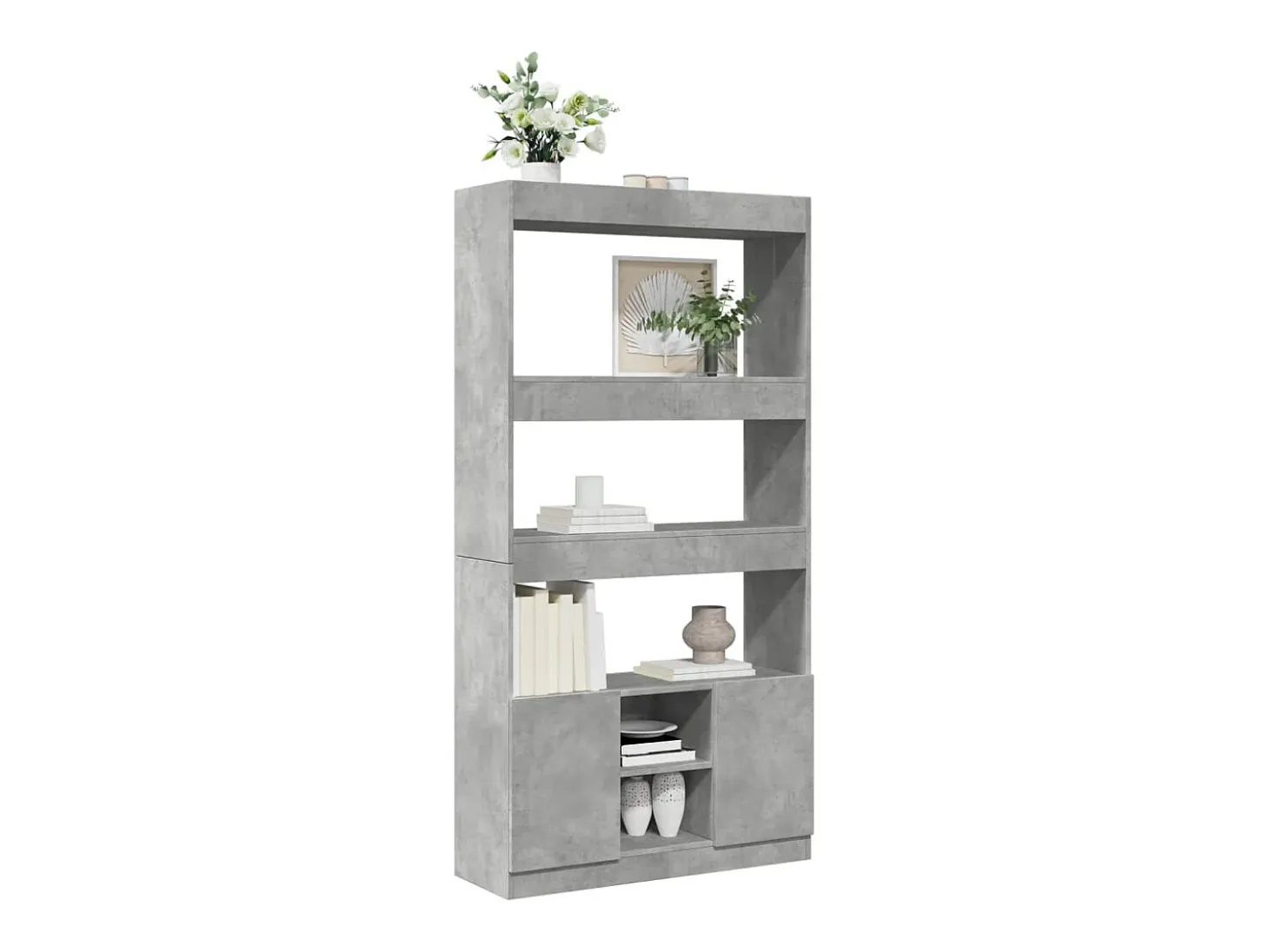 Aparador alto madera de ingeniería gris hormigón 92x33x180 cm