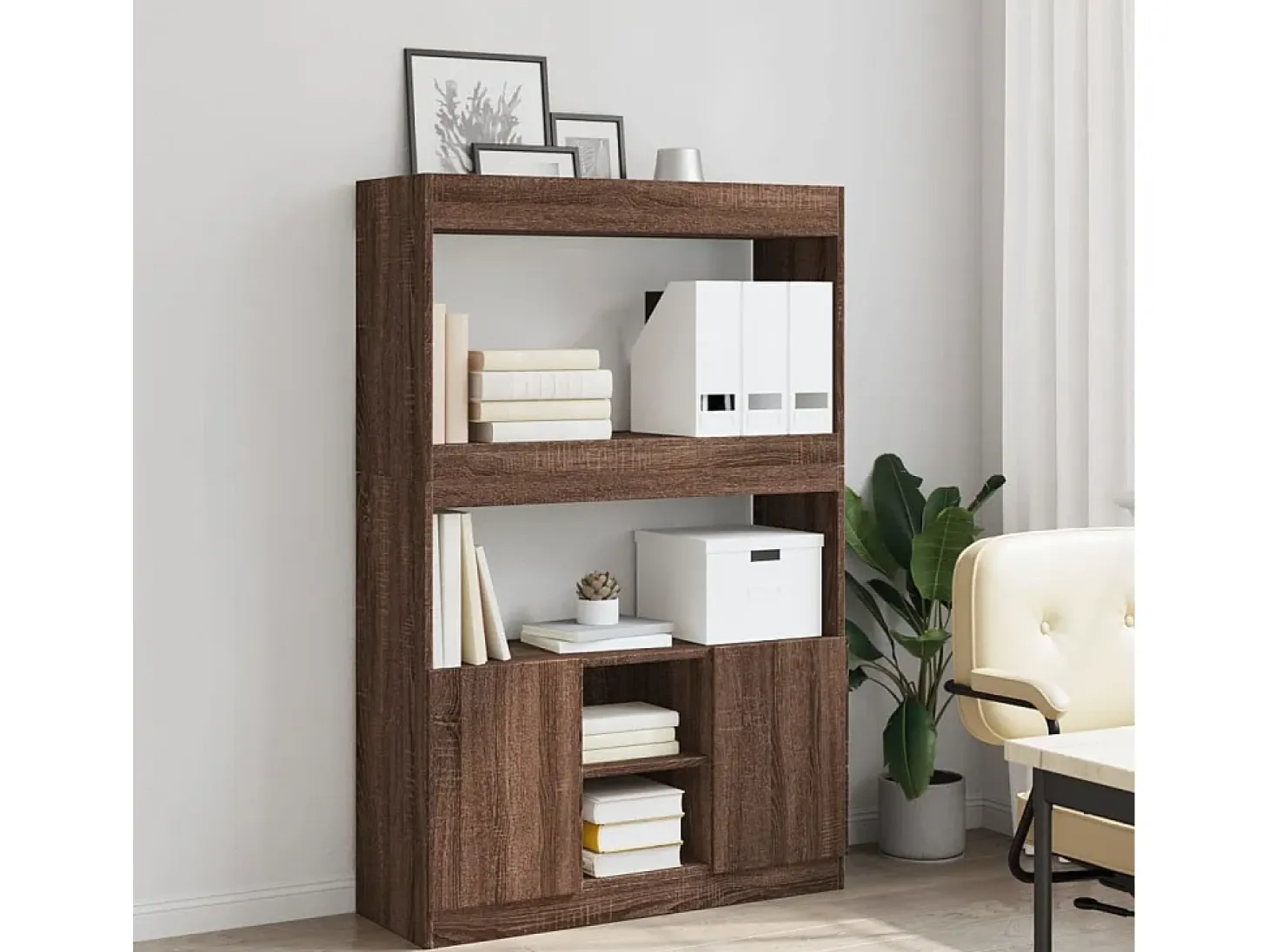 Aparador alto madera de ingeniería roble marrón 92x33x140 cm