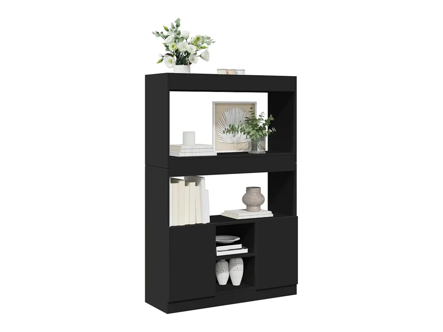 Aparador alto madera de ingeniería negro 92x33x140 cm