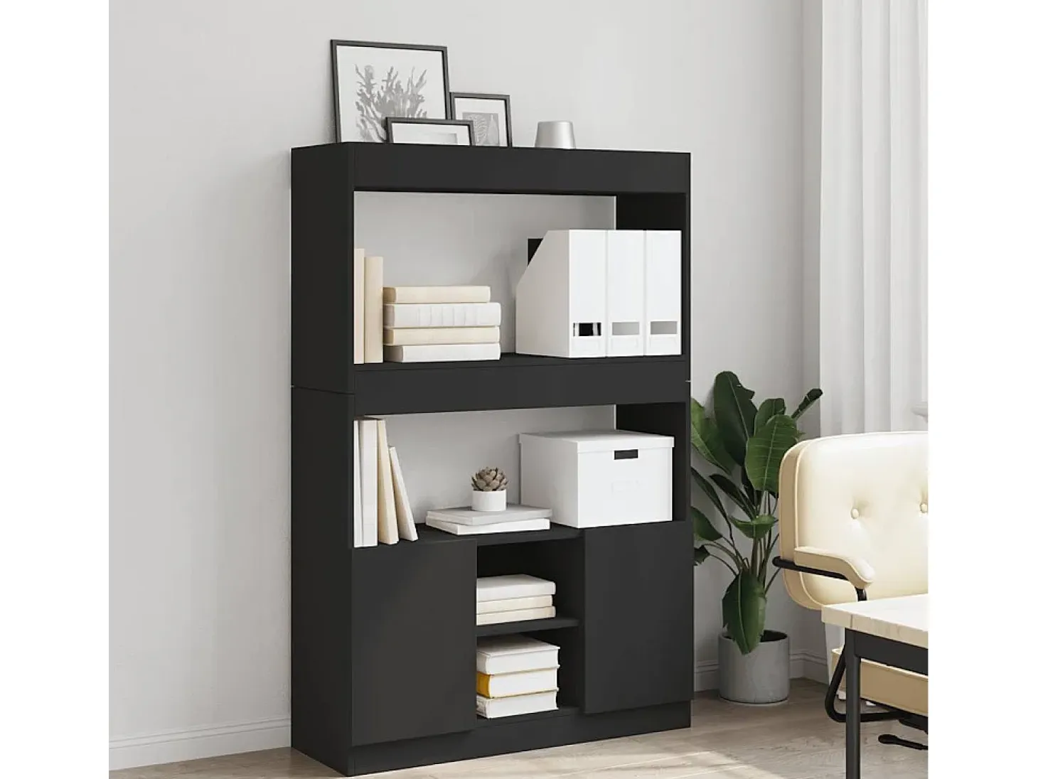 Aparador alto madera de ingeniería negro 92x33x140 cm