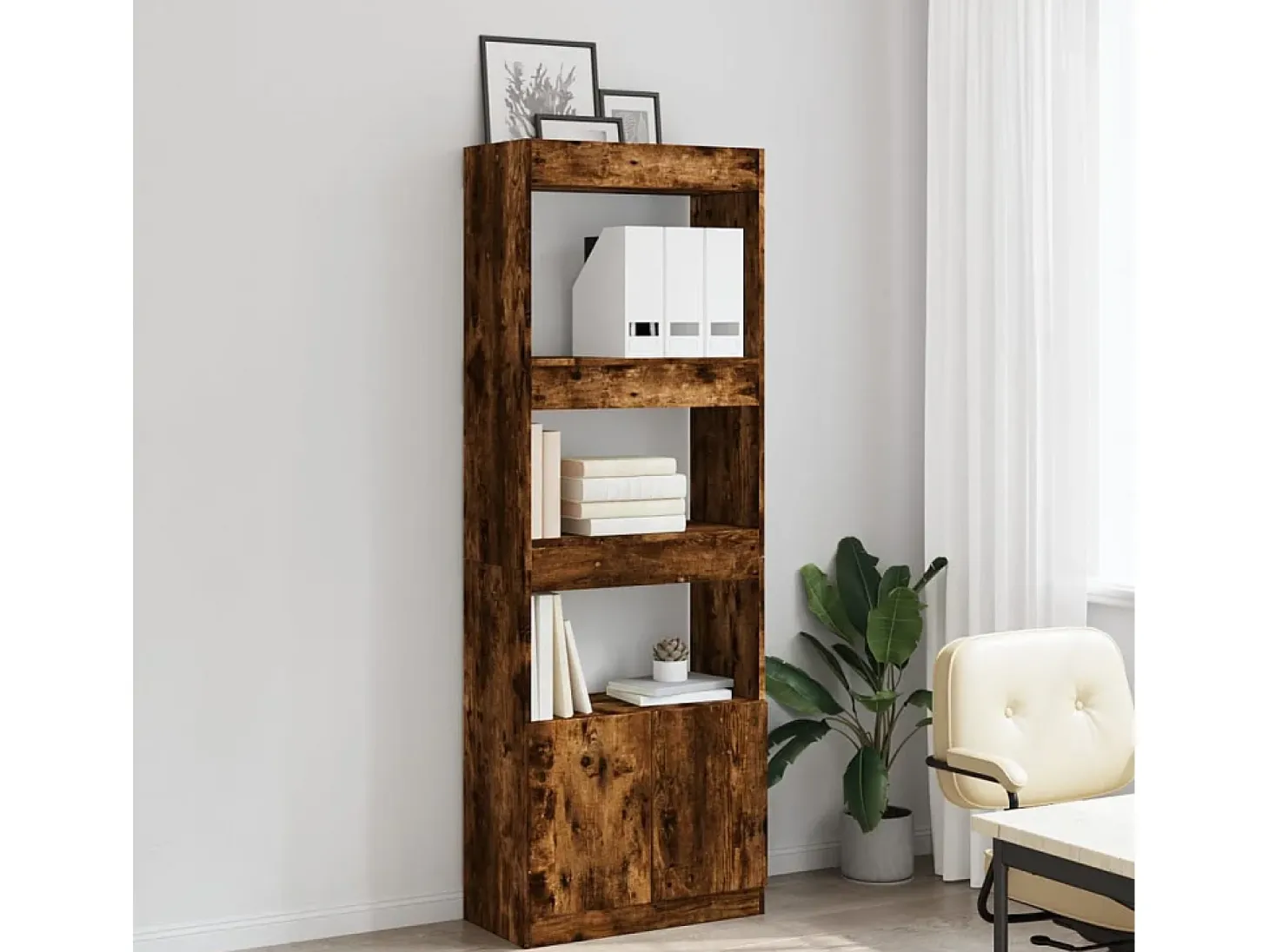 Aparador alto madera de ingeniería roble ahumado 63x33x180 cm