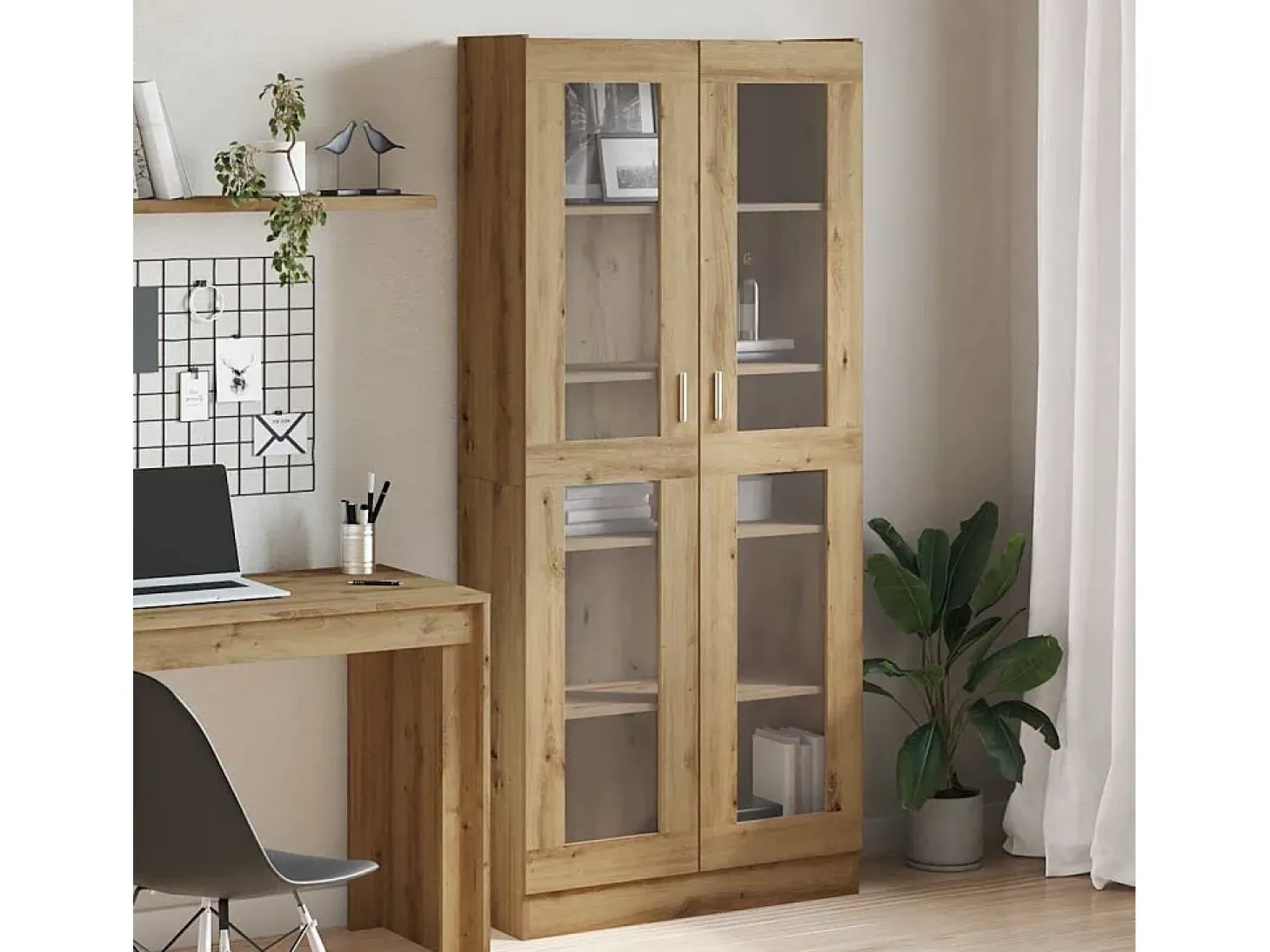 Aparador alto roble craft 82,5x30,5x185 cm madera de ingeniería