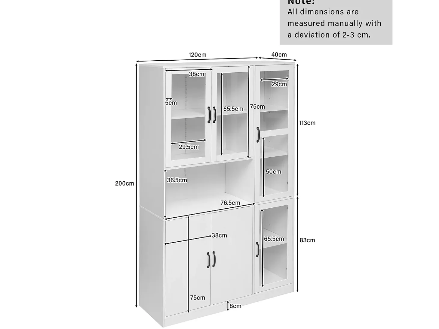 Aparador alto vitrina 6 puertas y 1 compartimento - LED - Madera MDF - Blanco - 120 x 40 x 200 cm