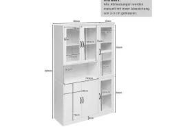 Aparador alto vitrina 6 puertas y 1 compartimento - LED - Madera MDF - Blanco - 120 x 40 x 200 cm