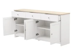 Aparador con veta de madera blanca, mueble de cocina con encimera, 160 x 37 x 75 cm, blanco