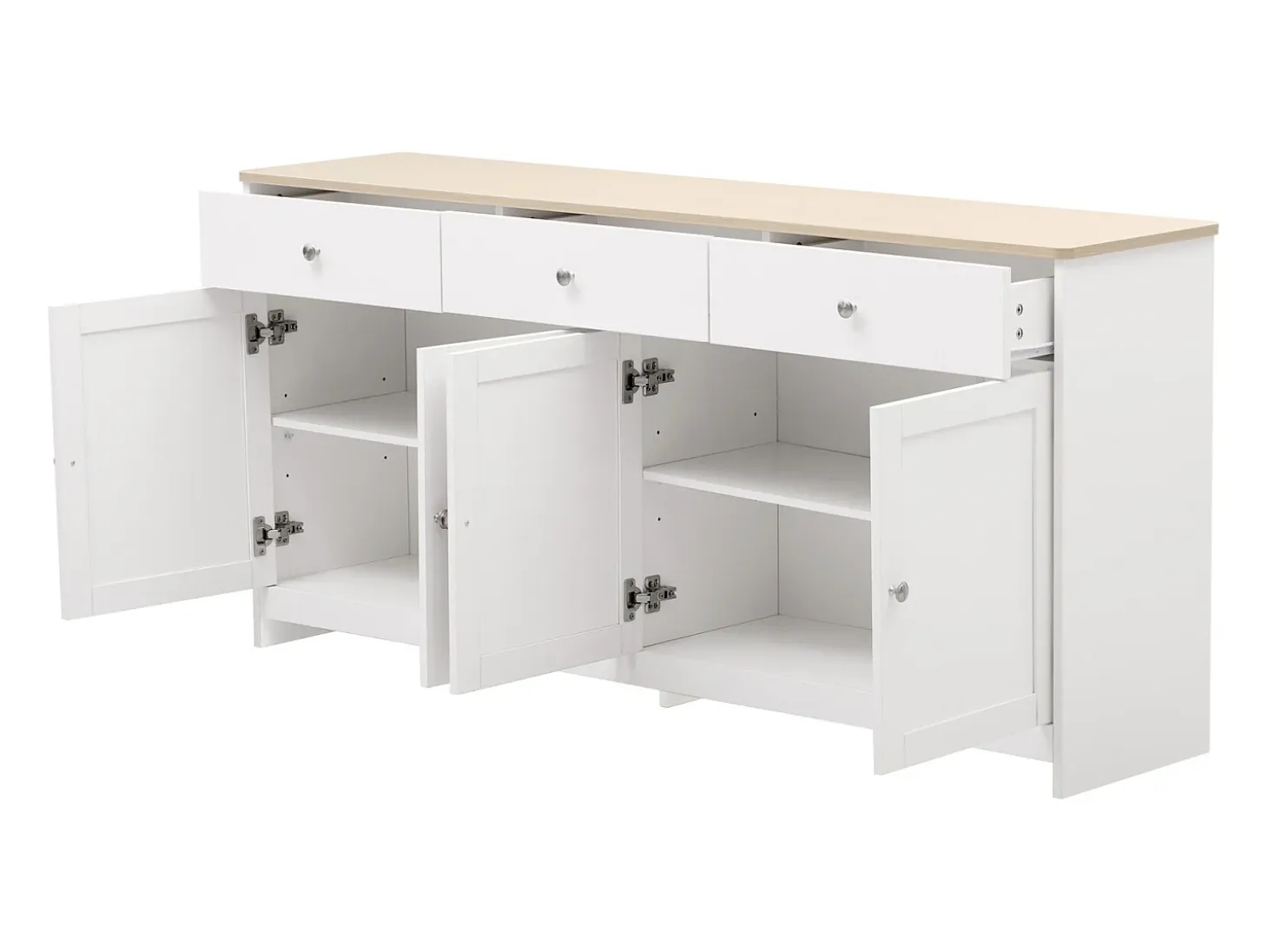 Aparador con veta de madera blanca, mueble de cocina con encimera, 160 x 37 x 75 cm, blanco