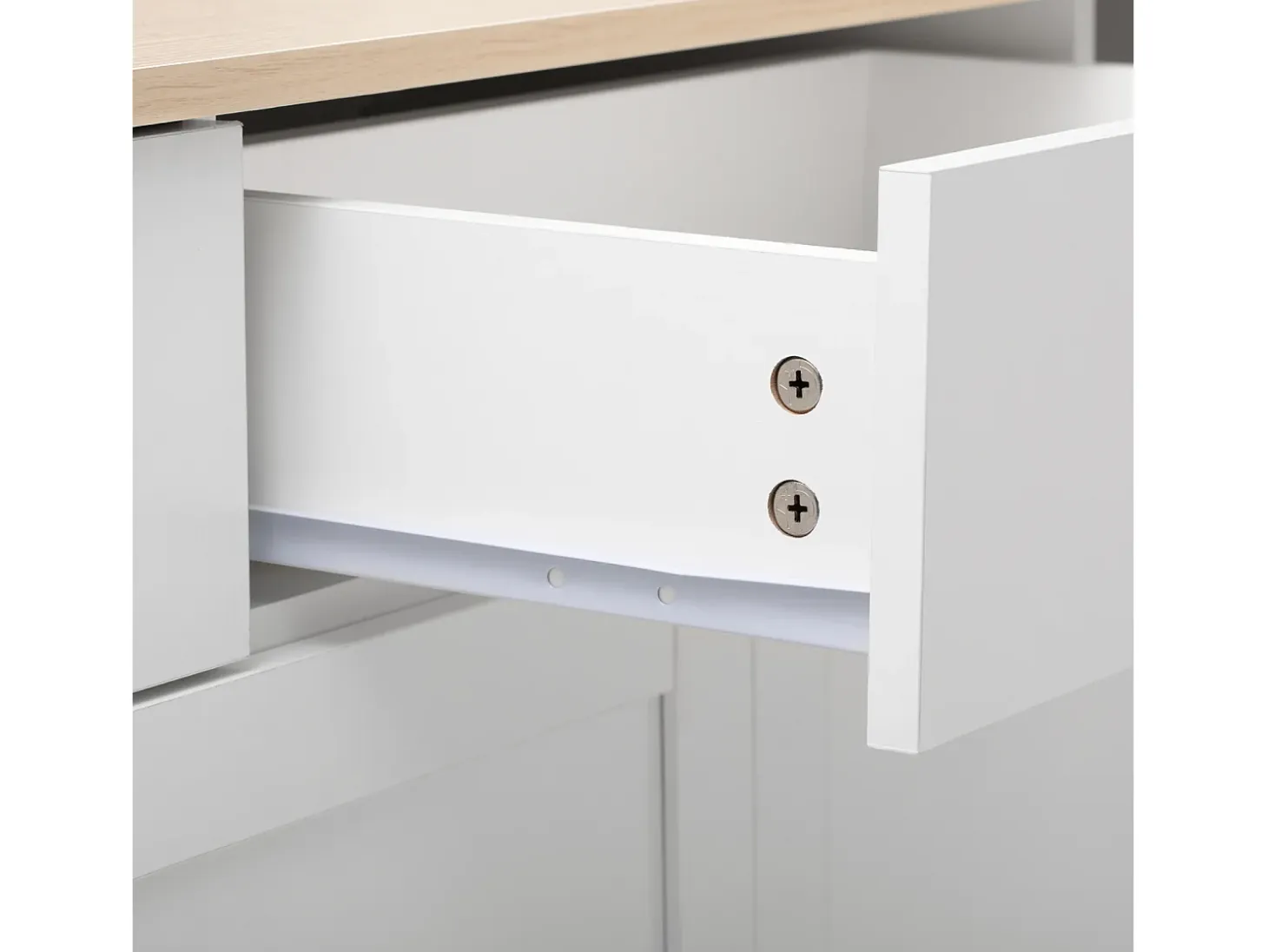 Aparador con veta de madera blanca, mueble de cocina con encimera, 160 x 37 x 75 cm, blanco