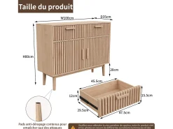 Aparador de 100 cm, mueble de almacenaje con 2 cajones y 2 puertas, mueble de cocina, para salón, madera