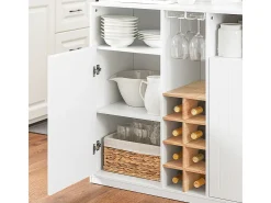 Aparador de Almacenamiento con Encimera Isla de Cocina Múltiple con 2 Puertas 2 Estantes y Soporte para Botellas 105 x 60 x 105 cm Blanco KNL07-WN SoBuy ES