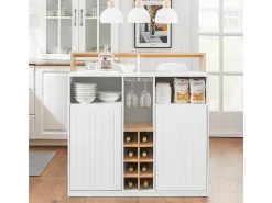 Aparador de Almacenamiento con Encimera Isla de Cocina Múltiple con 2 Puertas 2 Estantes y Soporte para Botellas 105 x 60 x 105 cm Blanco KNL07-WN SoBuy ES