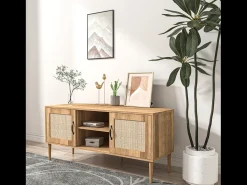 Aparador de madera con puertas efecto caña y hornacinas ARTIC