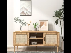 Aparador de madera con puertas efecto caña y hornacinas ARTIC