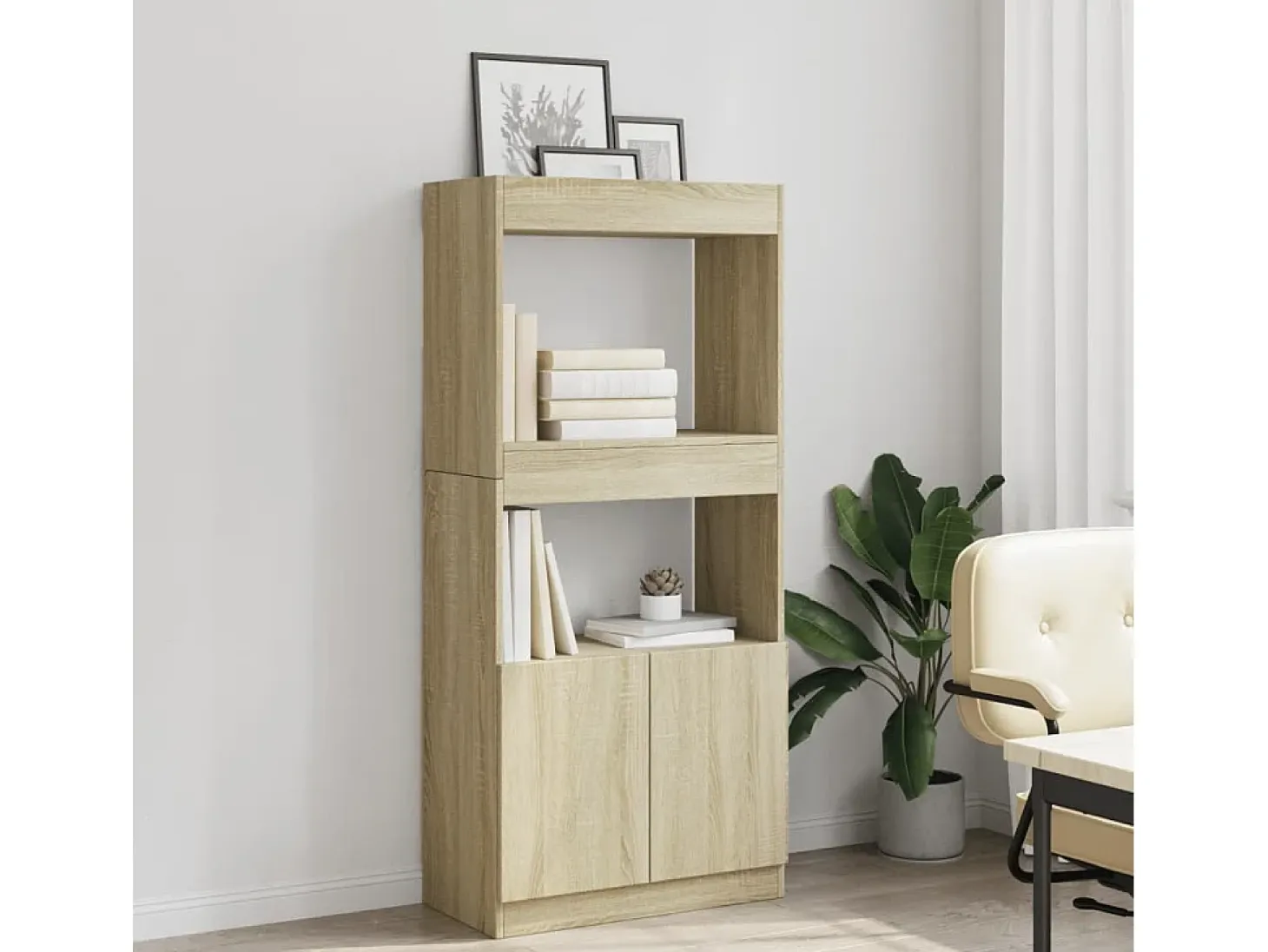 Aparador de madera de ingeniería roble Sonoma 63x33x140 cm