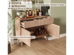 Aparador de madera maciza con 2 cajones y 2 puertas – Diseño nórdico, 100x35x80cm, color natural