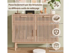 Aparador de madera maciza con 2 cajones y 2 puertas – Diseño nórdico, 100x35x80cm, color natural