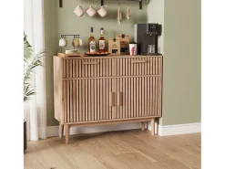 Aparador de madera maciza con 2 cajones y 2 puertas – Diseño nórdico, 100x35x80cm, color natural
