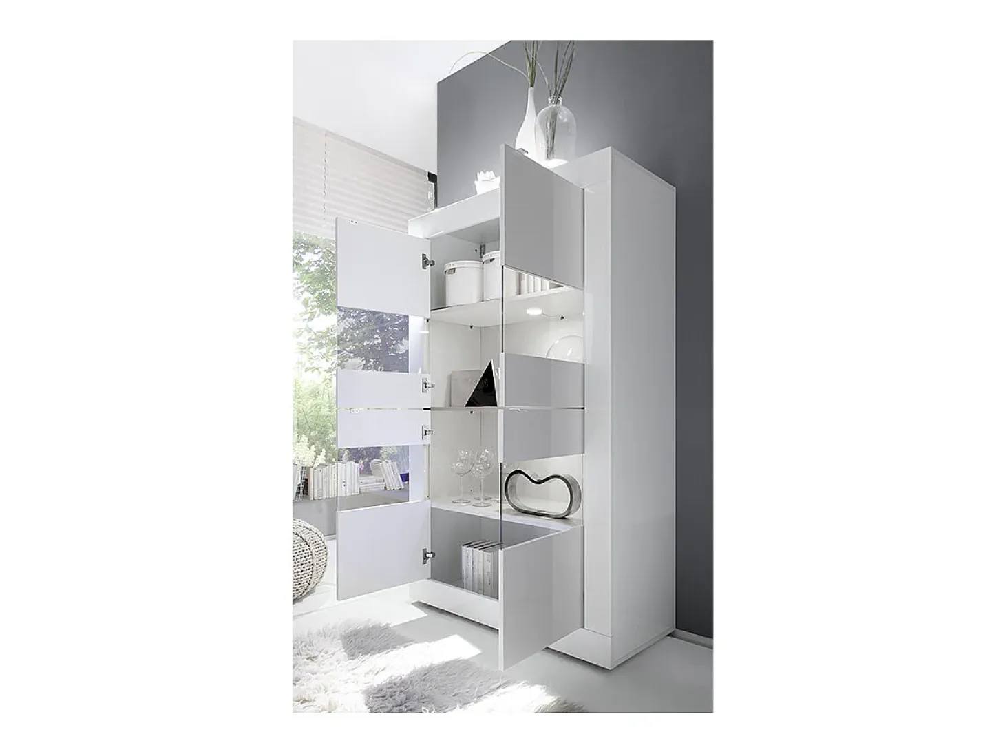 Aparador design luces LED 4 puertas Blanco lacado COMETE