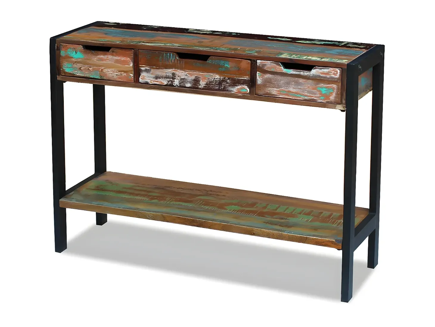 Aparador mesa consola armario auxiliar con 3 cajones de madera maciza reciclada 4402007