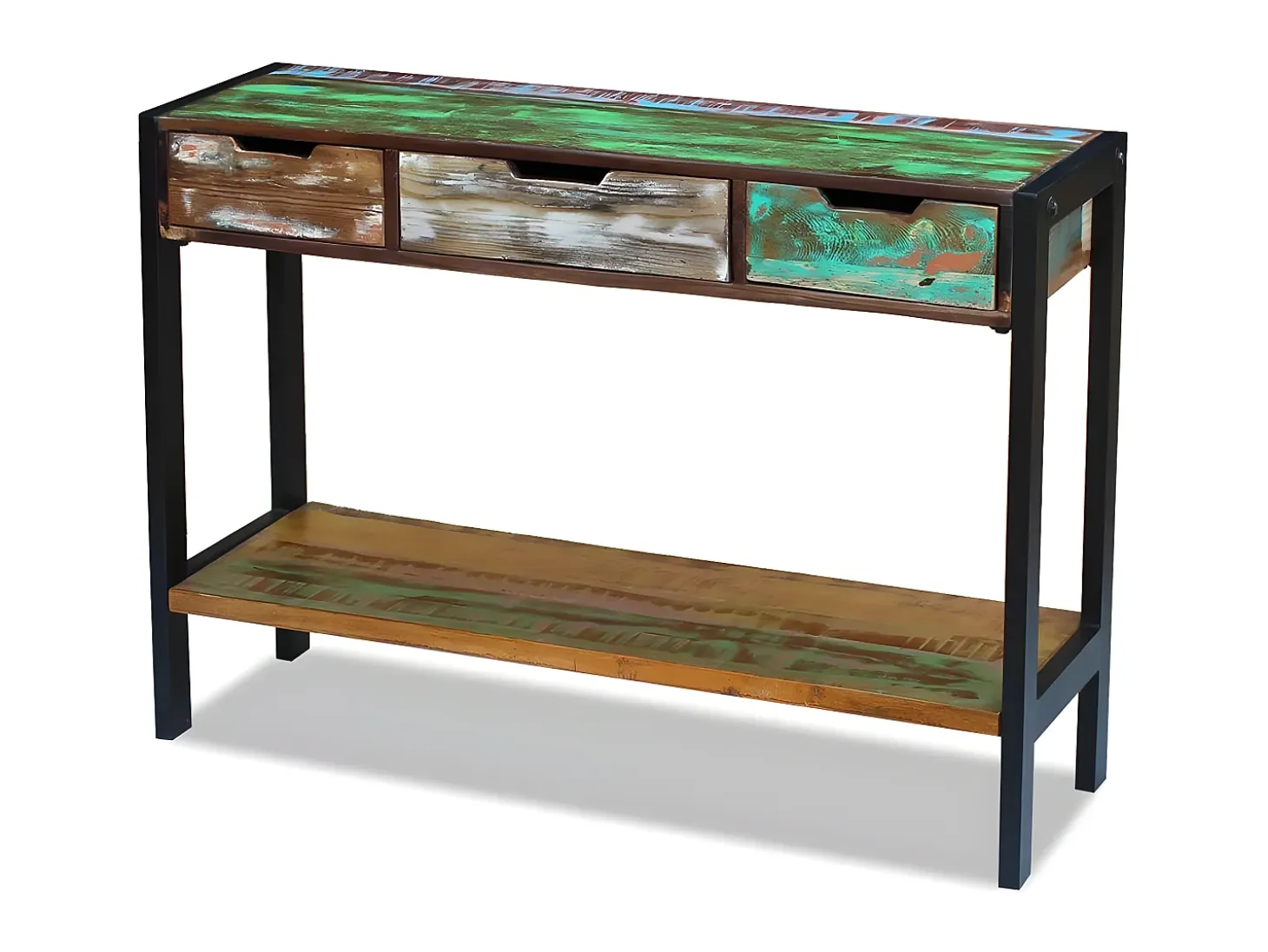 Aparador mesa consola armario auxiliar con 3 cajones de madera maciza reciclada 4402007