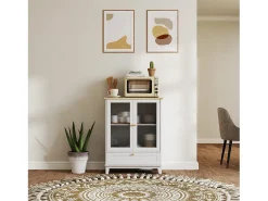 Aparador Milán Homcom cajón + armario blanco/natural 85x68x35 cm