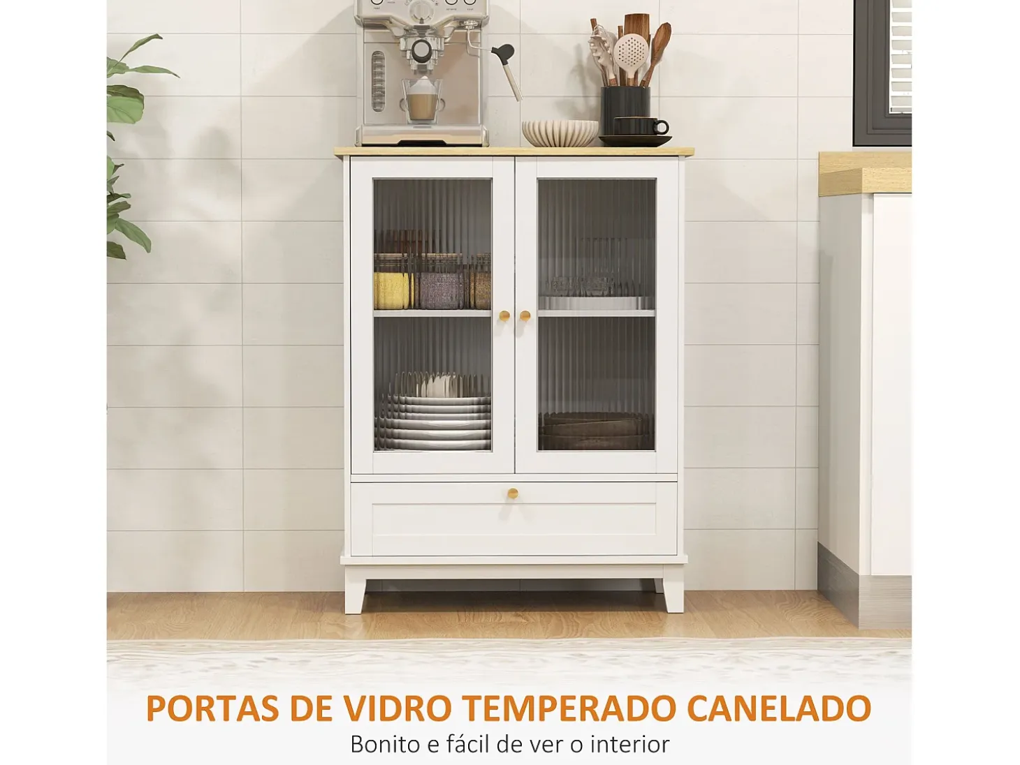 Aparador Milán Homcom cajón + armario blanco/natural 85x68x35 cm