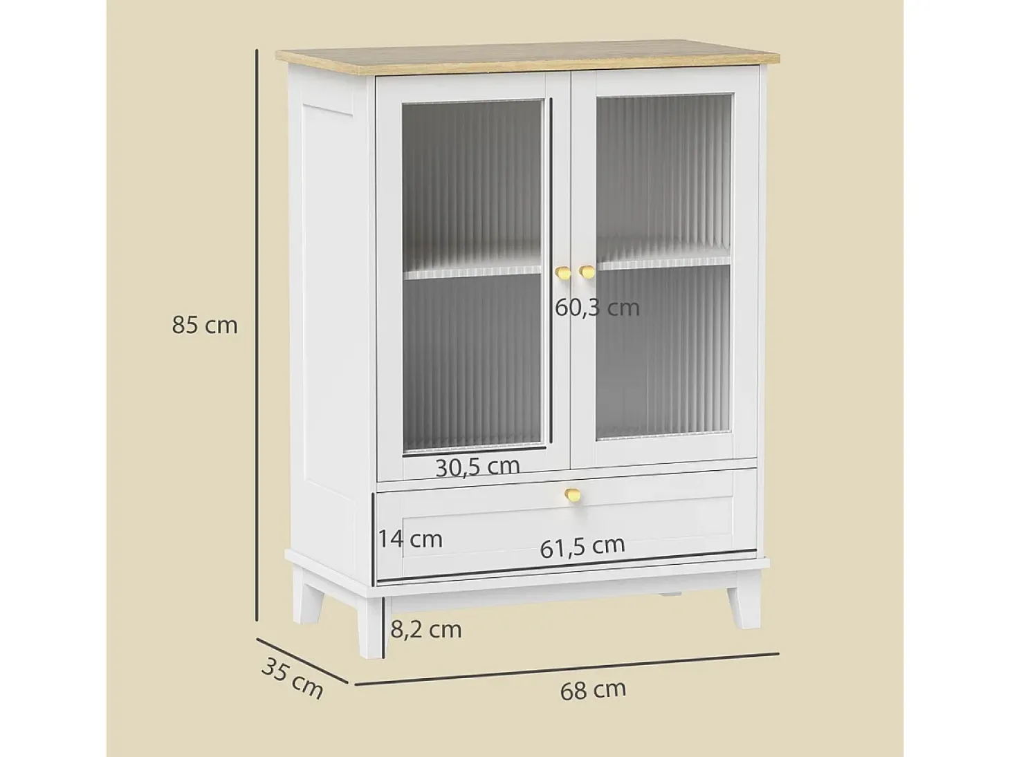 Aparador Milán Homcom cajón + armario blanco/natural 85x68x35 cm