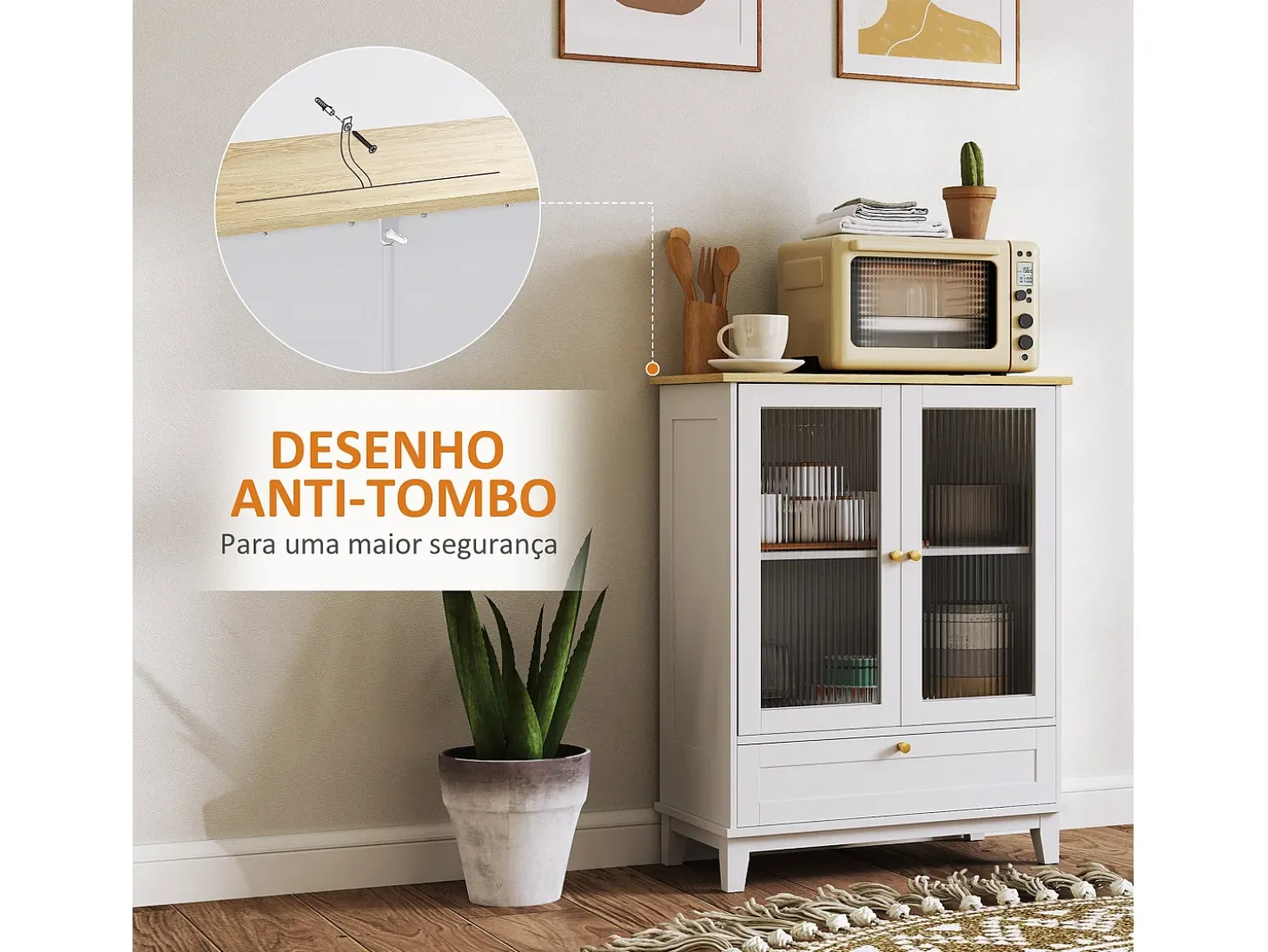Aparador Milán Homcom cajón + armario blanco/natural 85x68x35 cm
