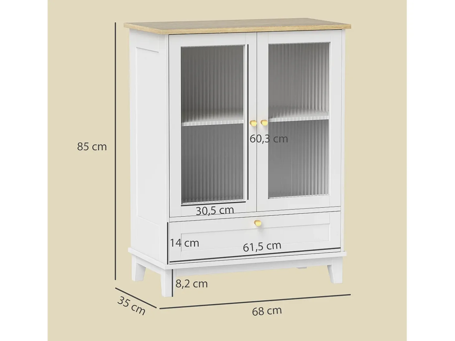 Aparador Milán Homcom cajón + armario blanco/natural 85x68x35 cm