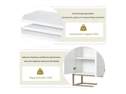 Aparador minimalista moderno de 120 cm con 4 puertas, estructura de metal y estantes ajustables – Blanco y dorado